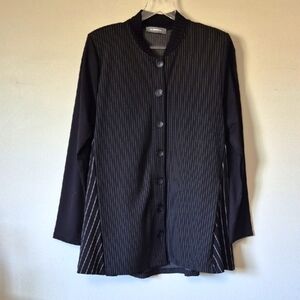 Alembika Multi Pinstripe Contrast Stretch Ponte knit Black Blazer Jacket, Size L